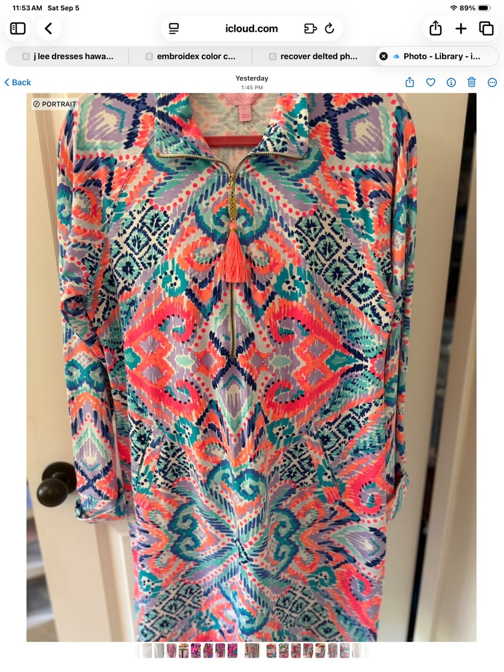 Lilly Pulitzer Long Sleeve Beach Comber Dress Ikat multi color size large
